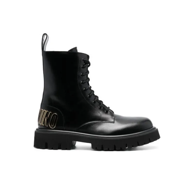MOSCHINO Logo Embossed Lace Up Boots-1