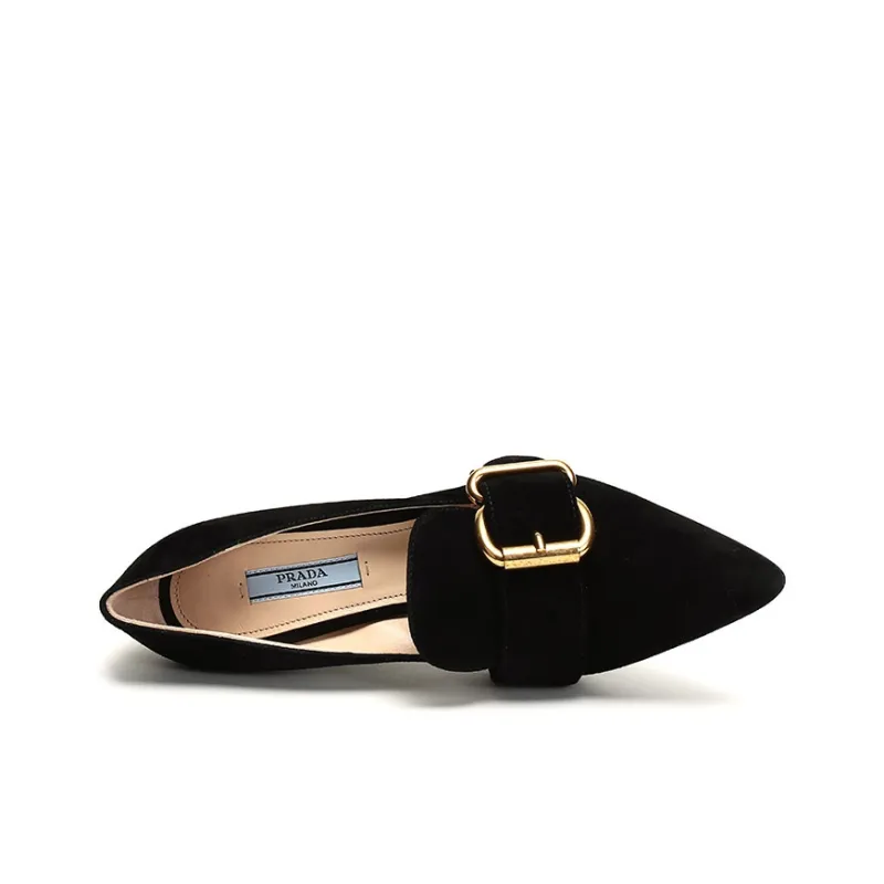 PRADA Fringed Buckle Suede Pointy Pumps 'Black' Women's-4