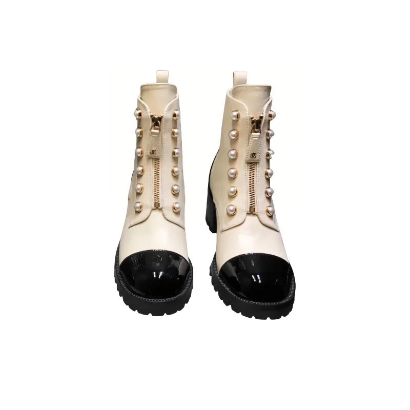 CHANEL Coco Mark Ankle Boots Women's Beige-4