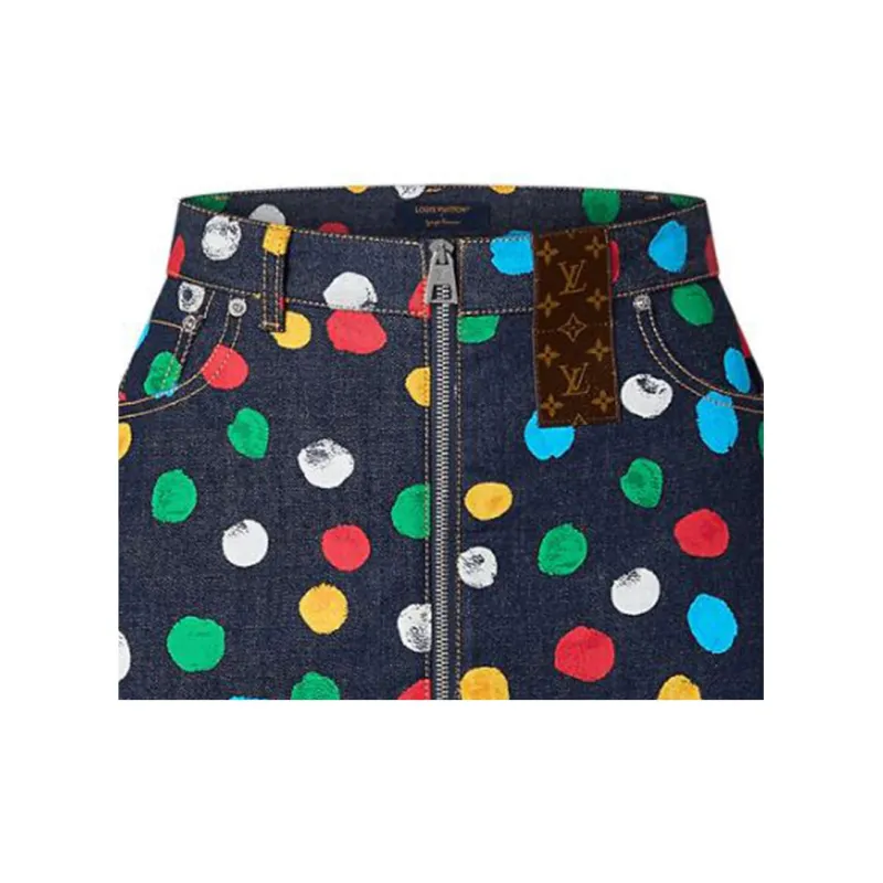 LOUIS VUITTON X Yayoi Kusama Painted Dots Denim Mini Skirt Indigo/Blue-5