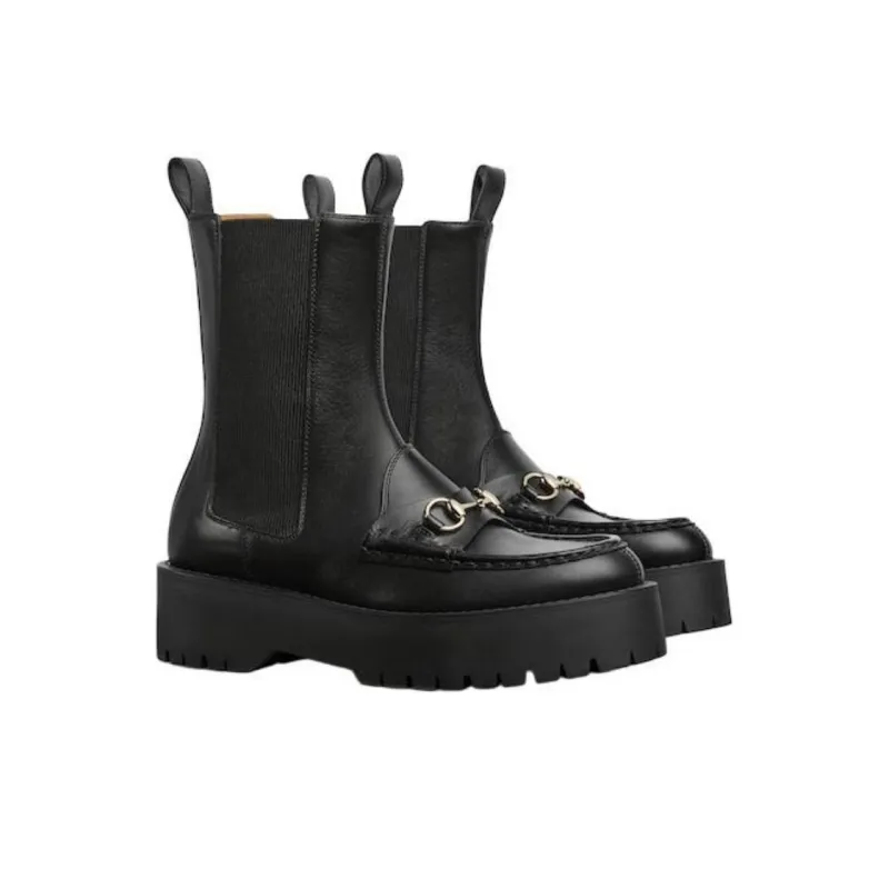 GUCCI Horsebit Short Chelsea Boots Women's Black-2