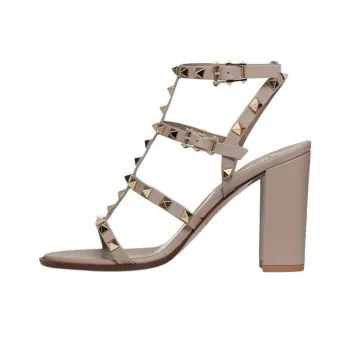 Valentino Rockstud Block Heel High Heels 9cm Women's Nude