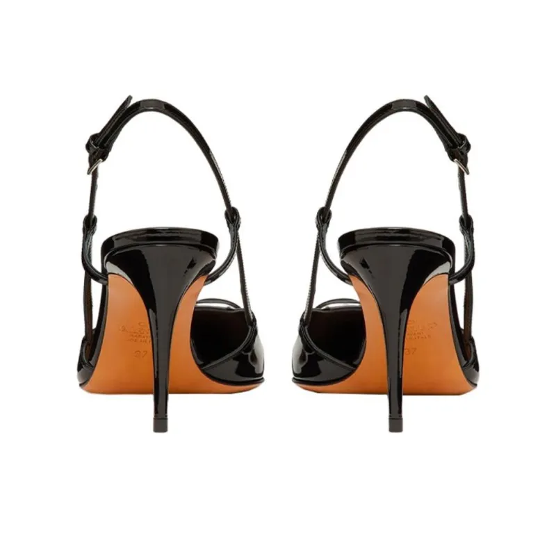 Valentino Vlogo Slim Heel High Heels Women's Black 8cm-4