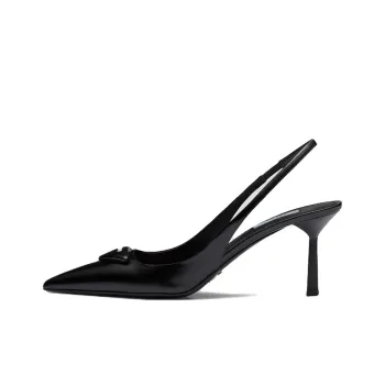 PRADA Patched Logo Brushed Leather Slingback Heels 'Black' Women's