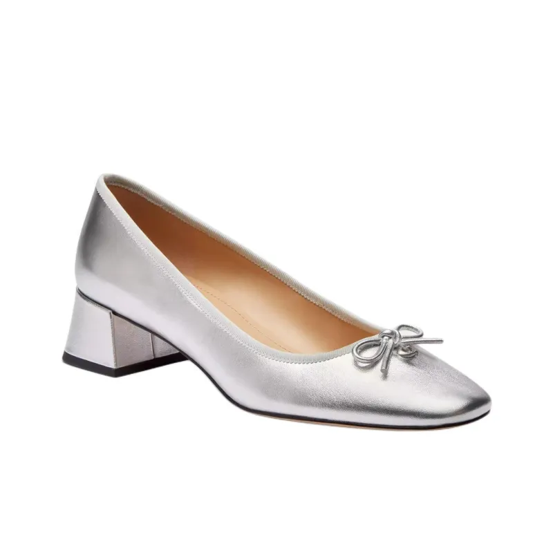 COACH Ava Chunky Heel High Heels 3.8cm Women's Silver-2