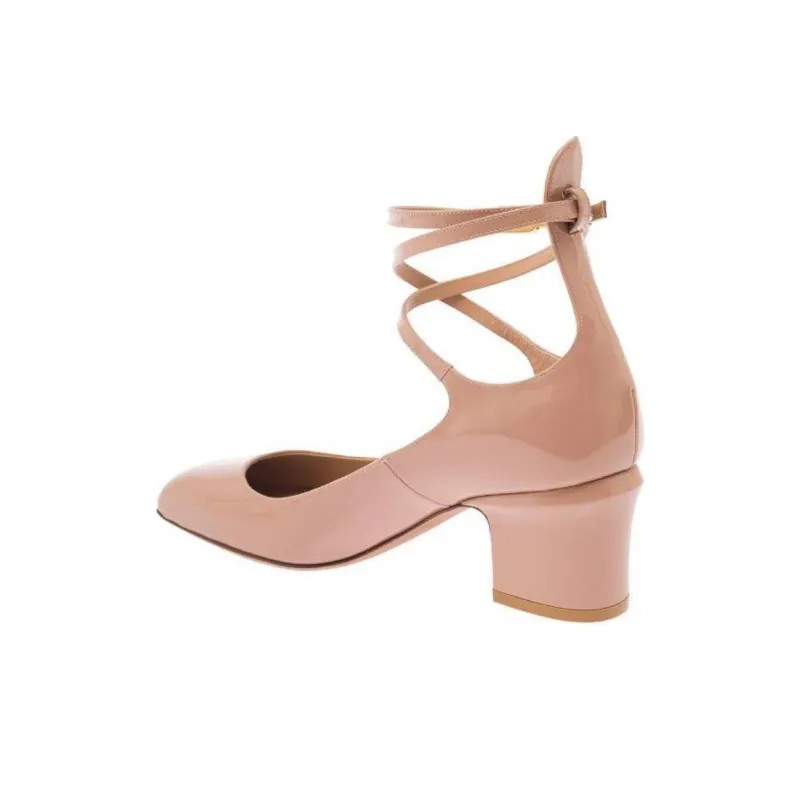 Valentino Tan Go VLogo Plaque Block Heel Pumps-3