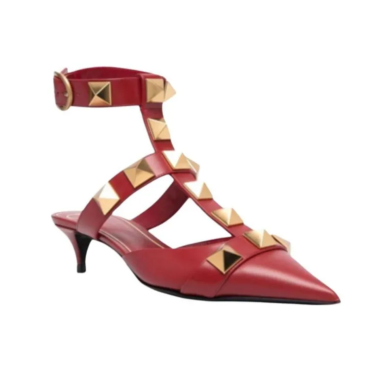 Valentino Roman Stud Cone Heel High Heels 5.5cm Women's Red-2