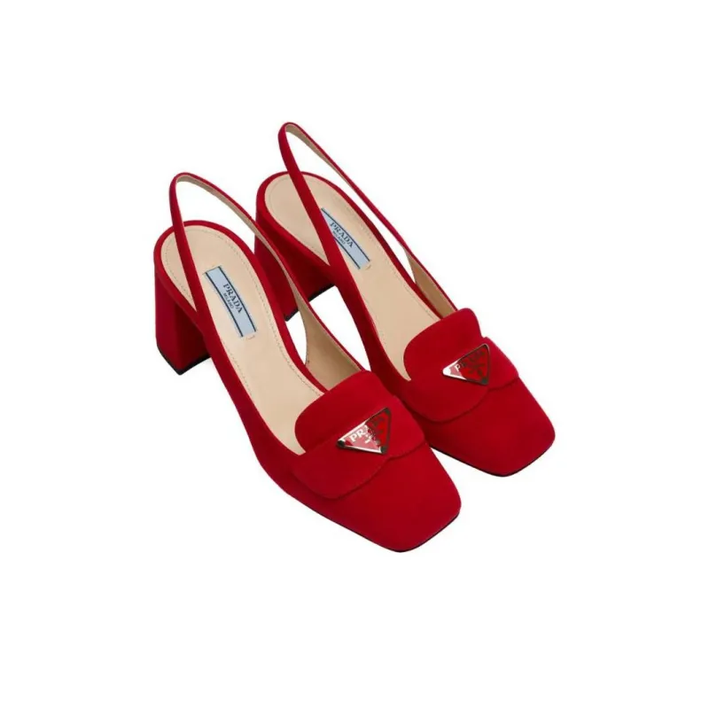 PRADA Chunky Heel High Heels Women's Red-3