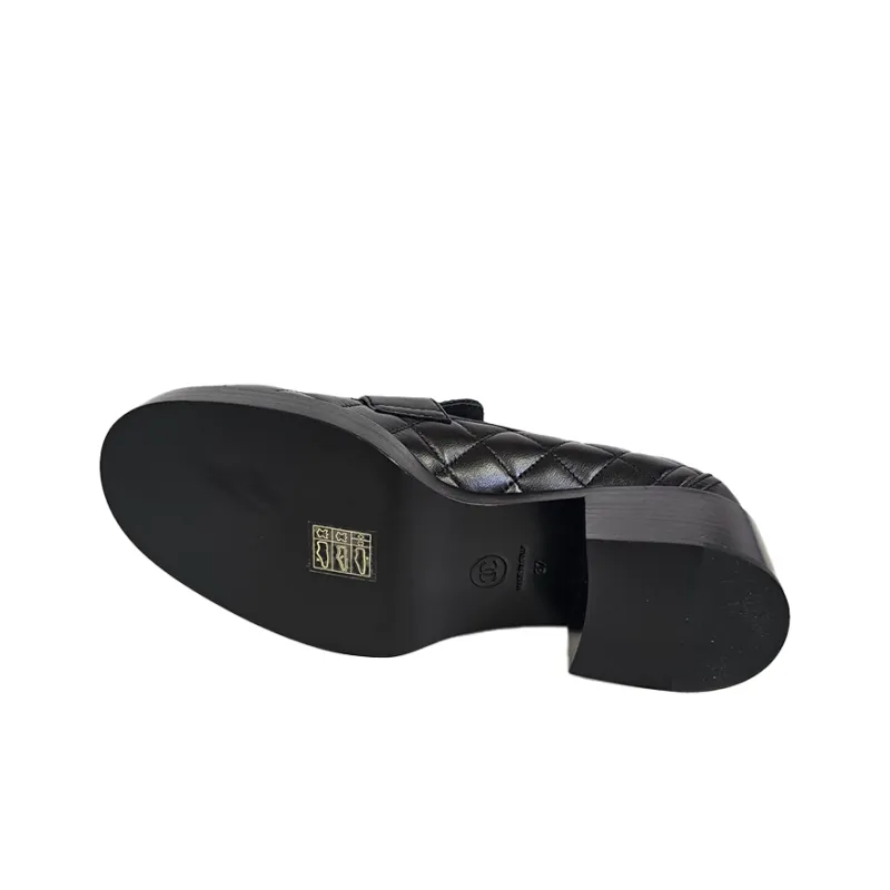 CHANEL Chunky Heel High Heels 5cm Women's Black-4