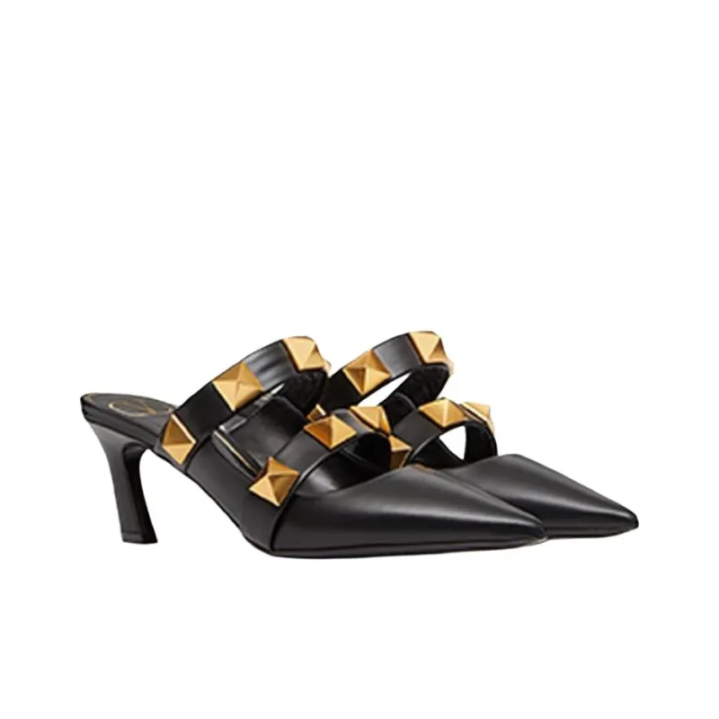 Valentino Roman Stud Slim Heel High Heels 6.5cm Women's Black-1