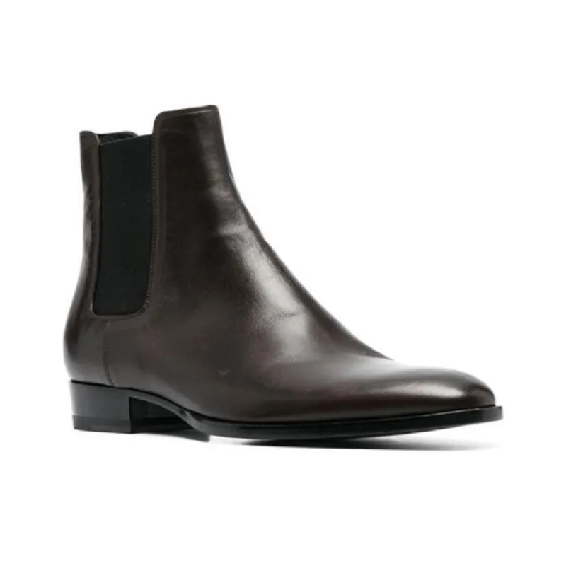 SAINT LAURENT Wyatt Ankle Length Chelsea Boots Women's Brown-2