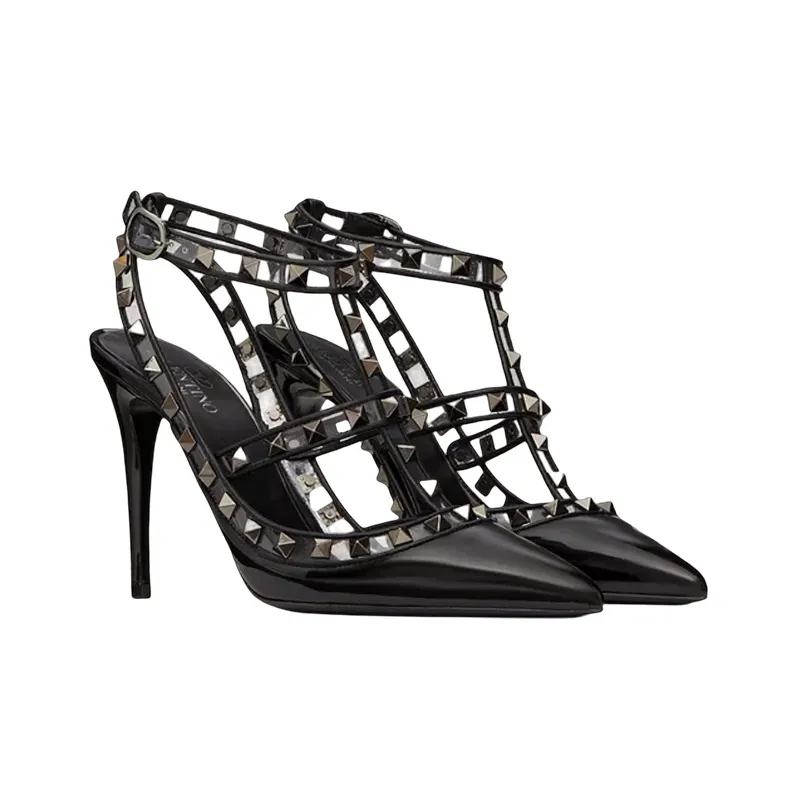 Valentino Rockstud Slim Heel High Heels Women's Black-2