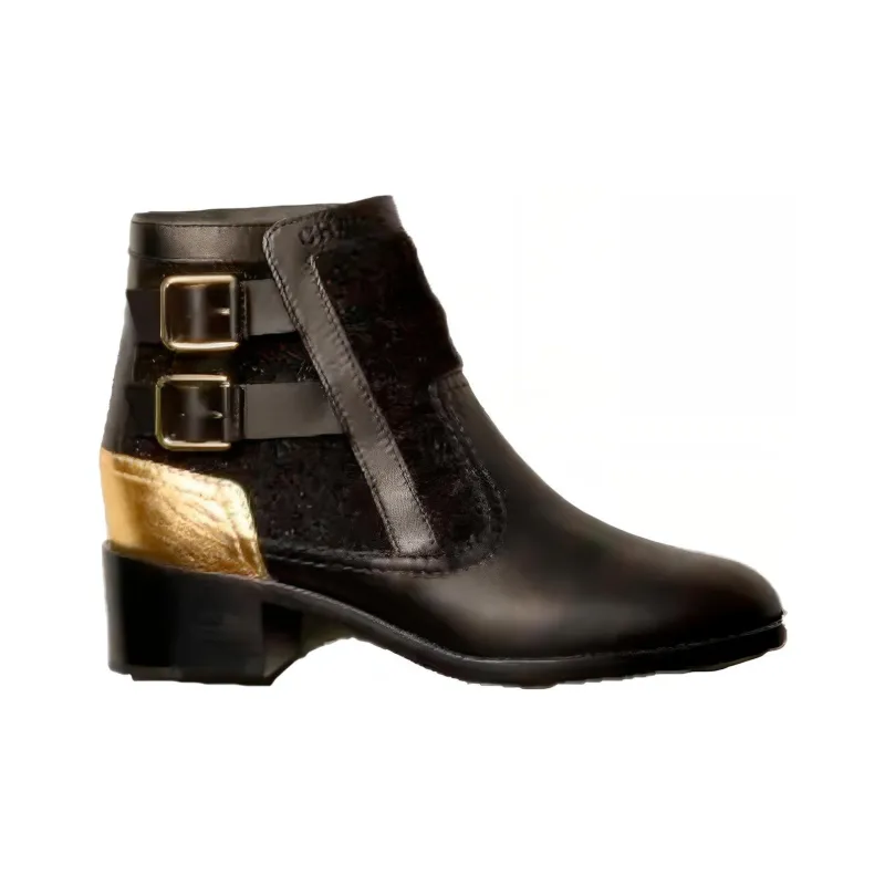 CHANEL Ankle Boots Women's Black Gold-1
