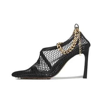 Bottega Veneta Chain Trimmed Mesh Sandals Black Gold Women's