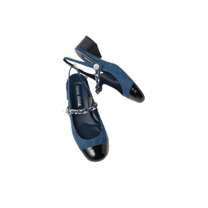MIU MIU Chunky Heel High Heels 3.5cm Women's Blue-3