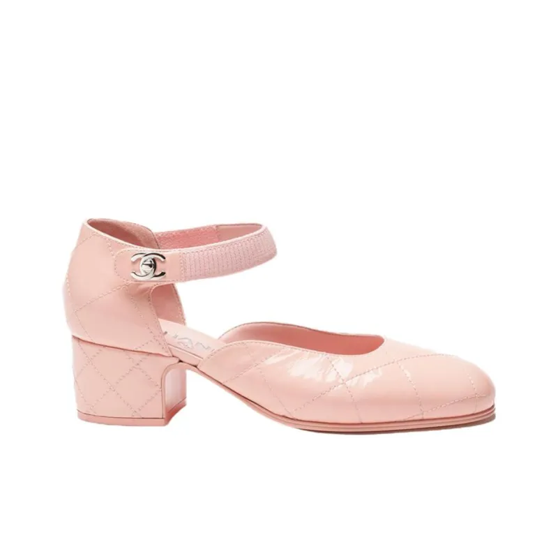 CHANEL Chunky Heel High Heels Women's Pink-1