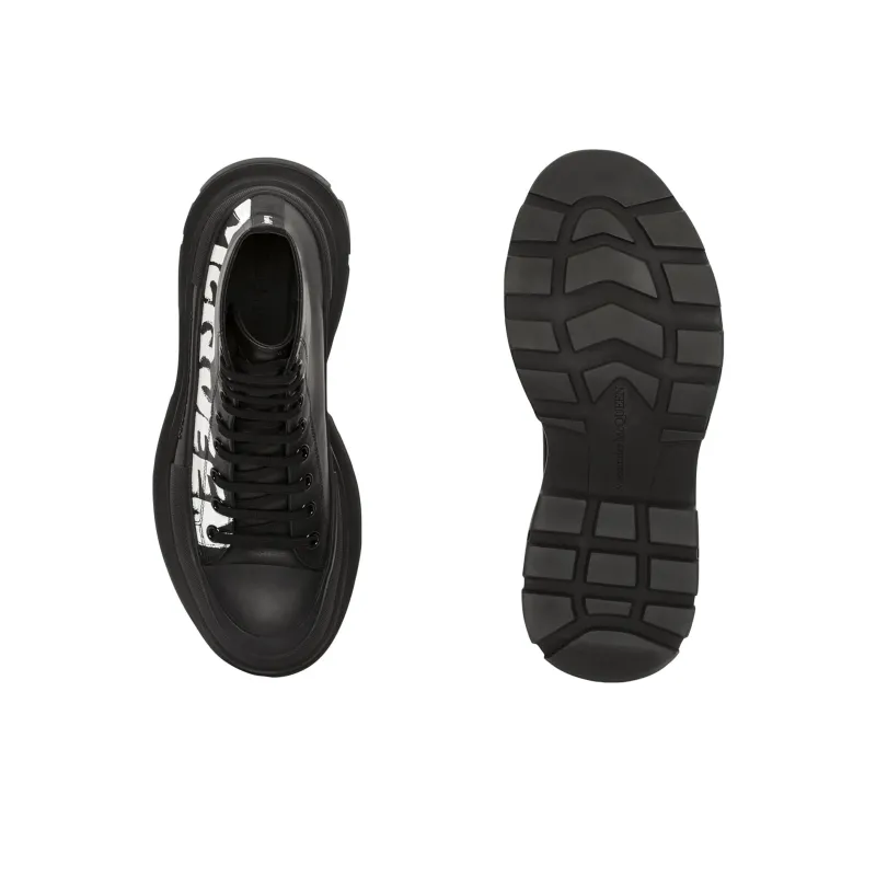 Alexander McQueen Tread Slick Boot Leather Graffiti Black White-4
