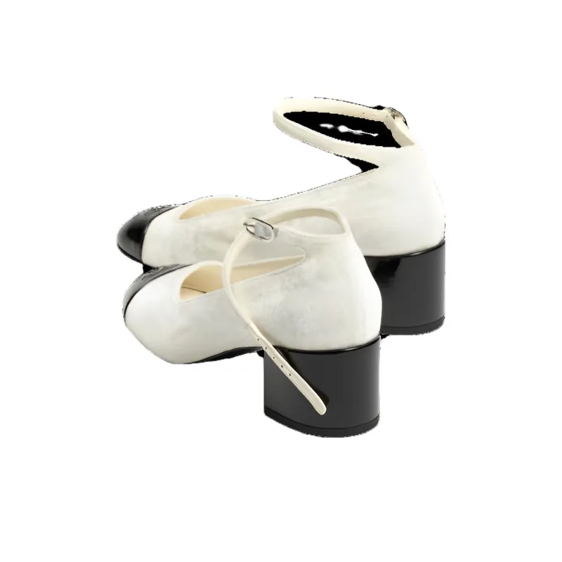 CHANEL Chunky Heel High Heels Women's Ivory White-3
