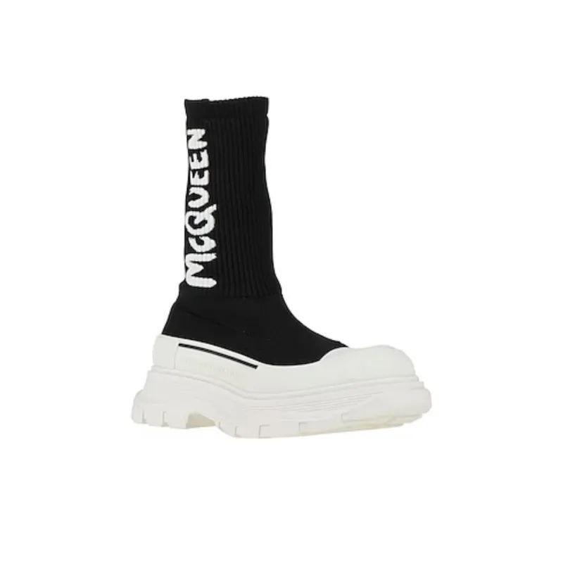 Alexander McQueen Tread Slick Boot Ribbed Black White Women's-1