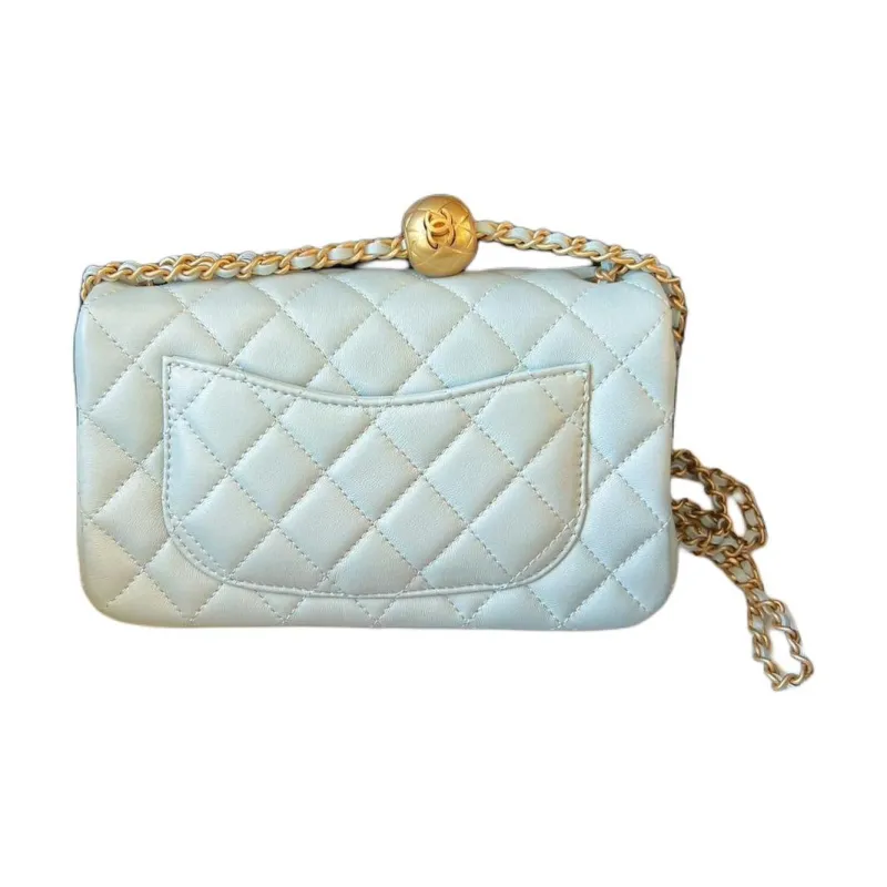 CHANEL Classic Flap CF Sheepskin Crossbody Bag, Shoulder Bag Mini Women's Light Blue-2