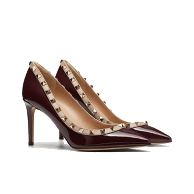 Valentino Rockstud High Heels Women's Red-2