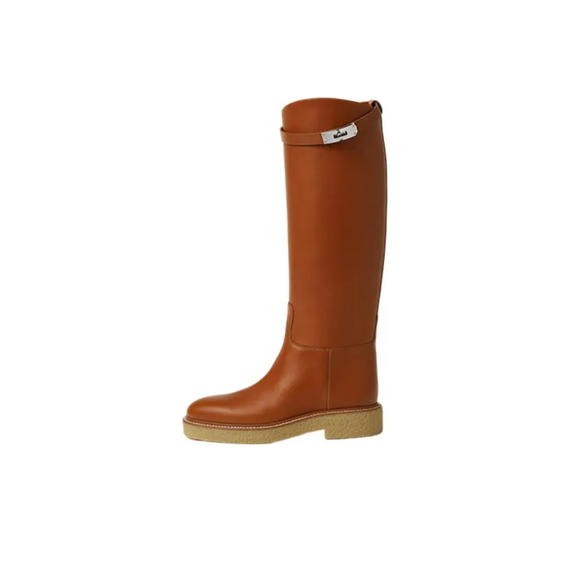 HERMES Honey Knee high Boots Women's Brown-0