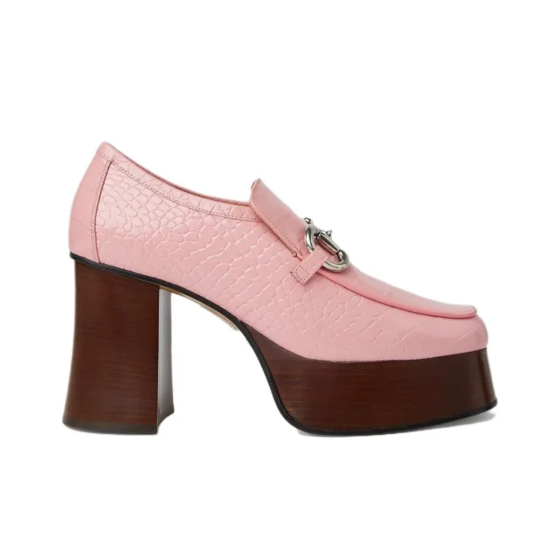 GUCCI Horsebit Chunky Heel High Heels Women's Pink-1