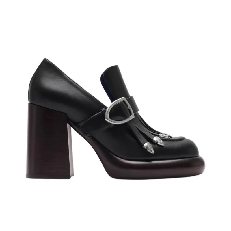 Burberry Wedge Chunky Heel High Heels 9.5cm Women's Black-1
