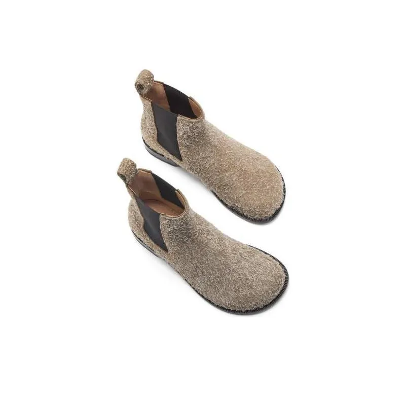 LOEWE Textured Round-toe Boots-3