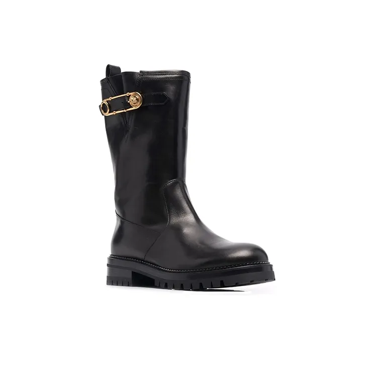 VERSACE Safety Pin Mid Calf Boots Women's Black-2