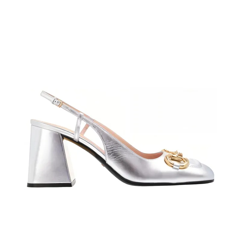 GUCCI Chunky Heel High Heels 9cm Women's Silver-1