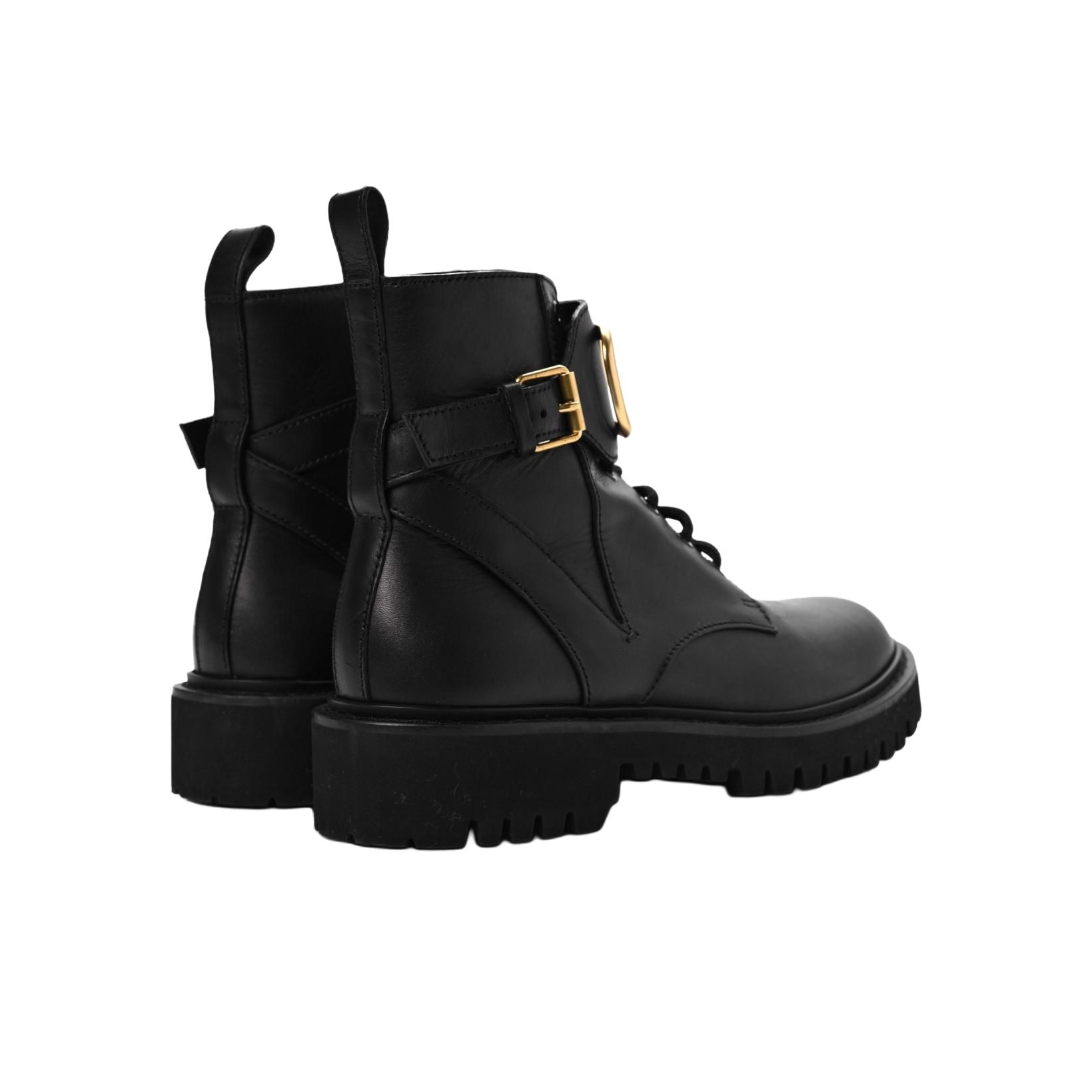 ショートブーツ・ブーティ Vlogo Signature Combat Boot in Black Leather Vlogo Signature Calfskin Combat Boot 35mm / .8 In. for Woman