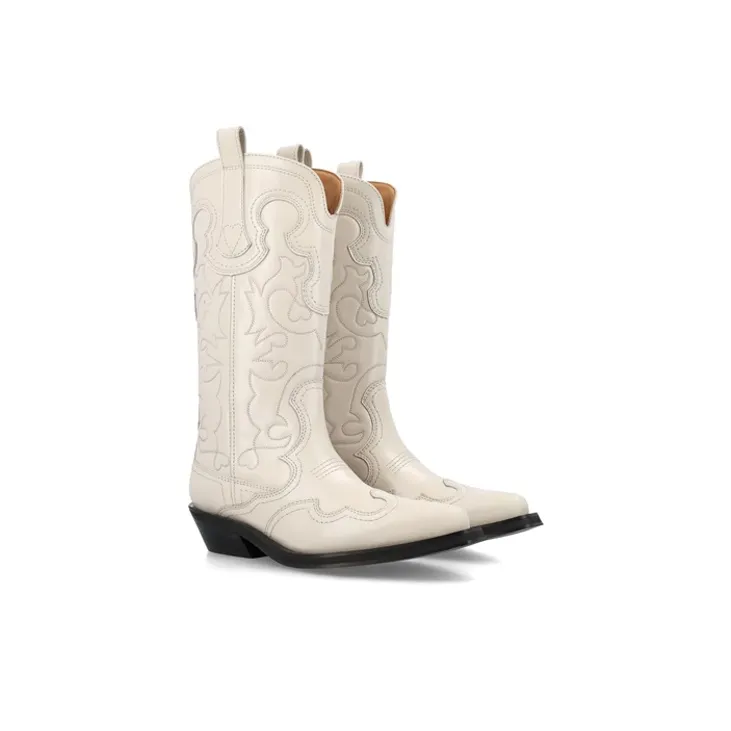 GANNI 40mm Embroidered Mid-calf Western Boots-2