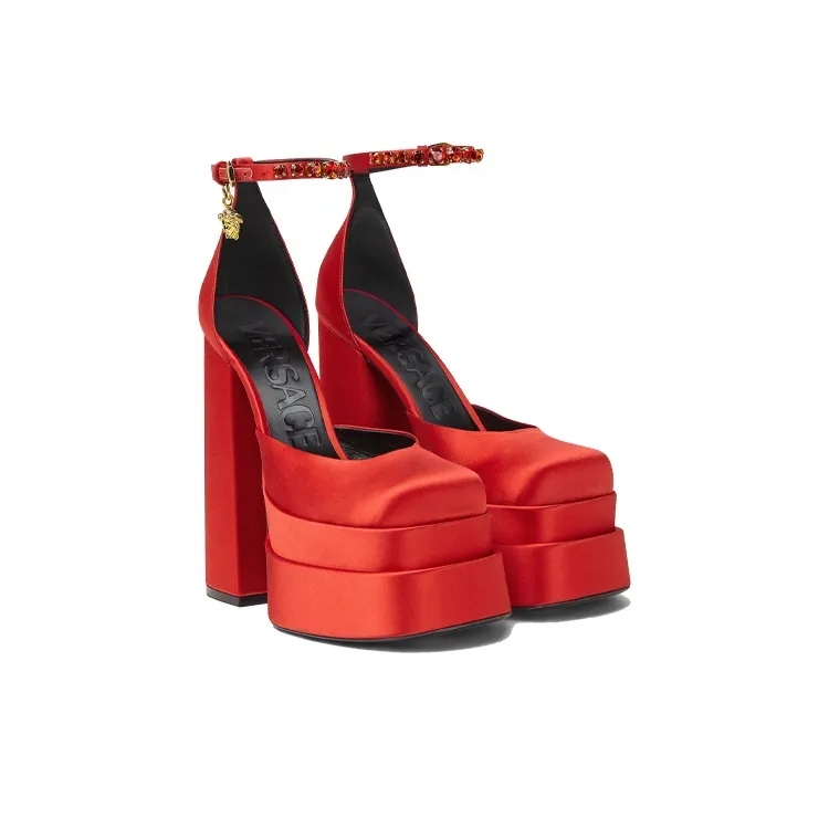 FANSIZHE Medusa Aevitas Chunky Heel High Heels Women's Red-2