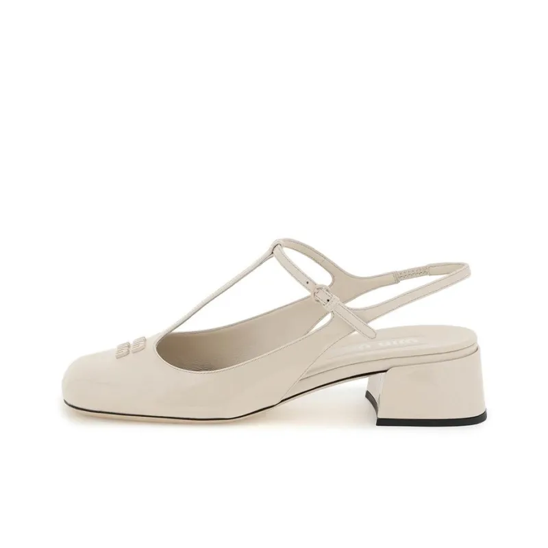 MIU MIU Block Heel High Heels 3.5cm Women's Beige-0