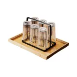 Vertical Stripe Cup, 380ML/6 Pack+Cup Holder+Bamboo Tea Tray
