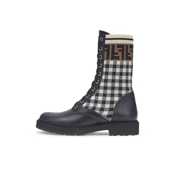 FENDI Women's FF Rockoko Biker Boot 'Black Checkerboard'