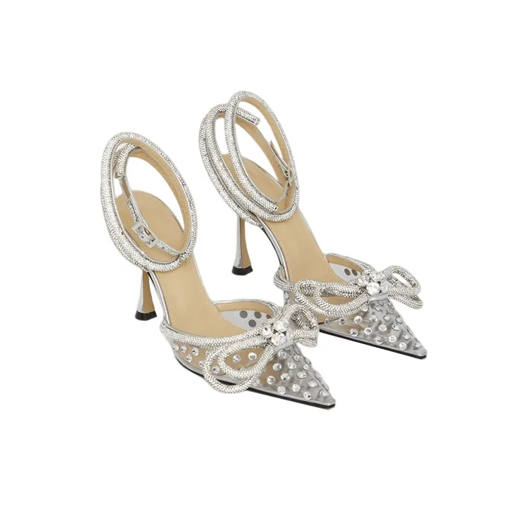 MACH & MACH Double Bow 100mm Crystal-embellished Pumps-1