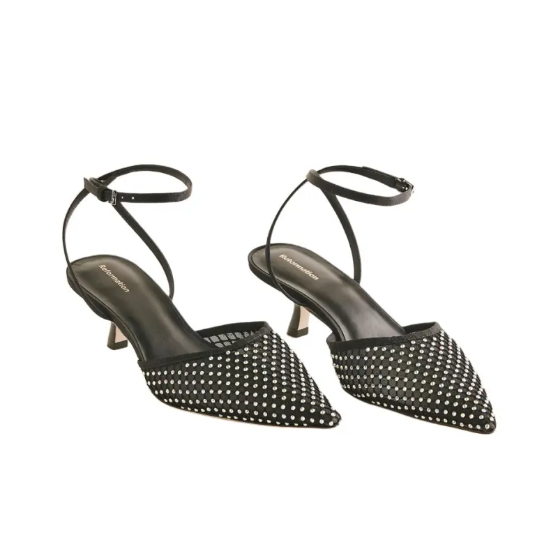 REFORMATION Wade Slim Heel High Heels 5cm Women's Black-2