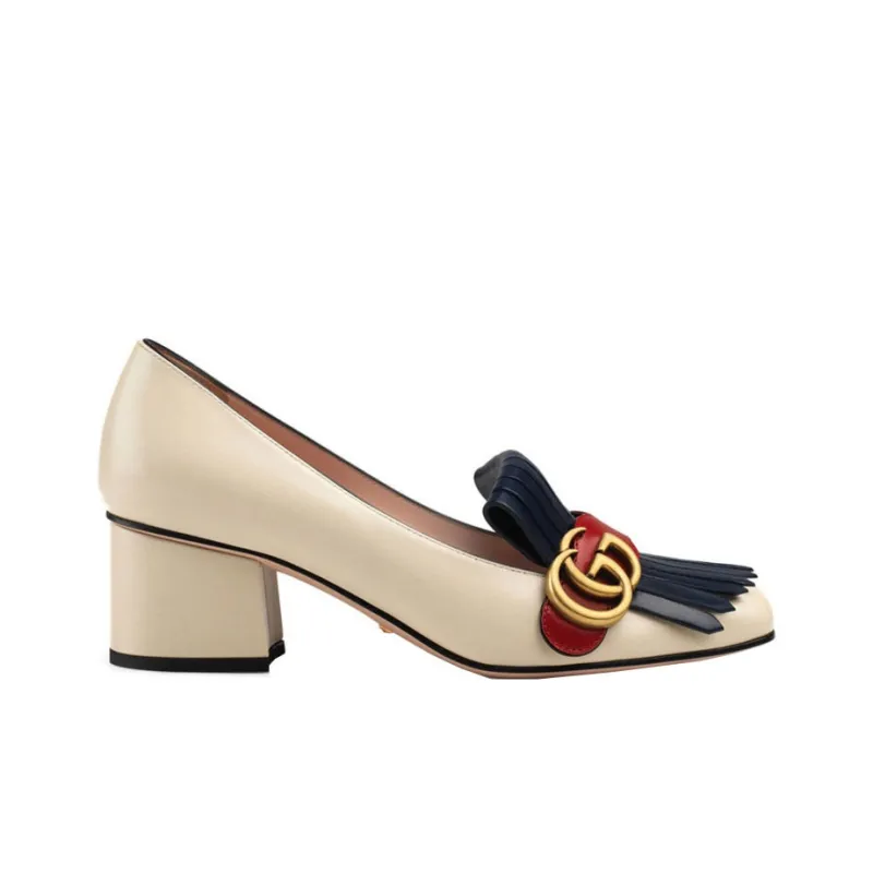 GUCCI Marmont Chunky Heel High Heels Women's Ecru-1