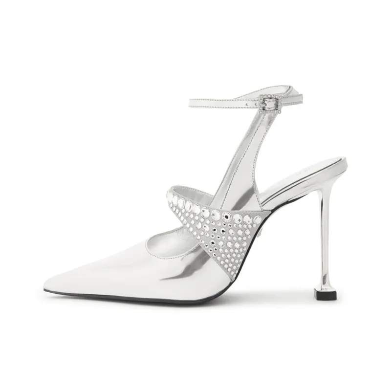 Schutz Louise Flared Heel High Heels 10cm Women's Silver-0