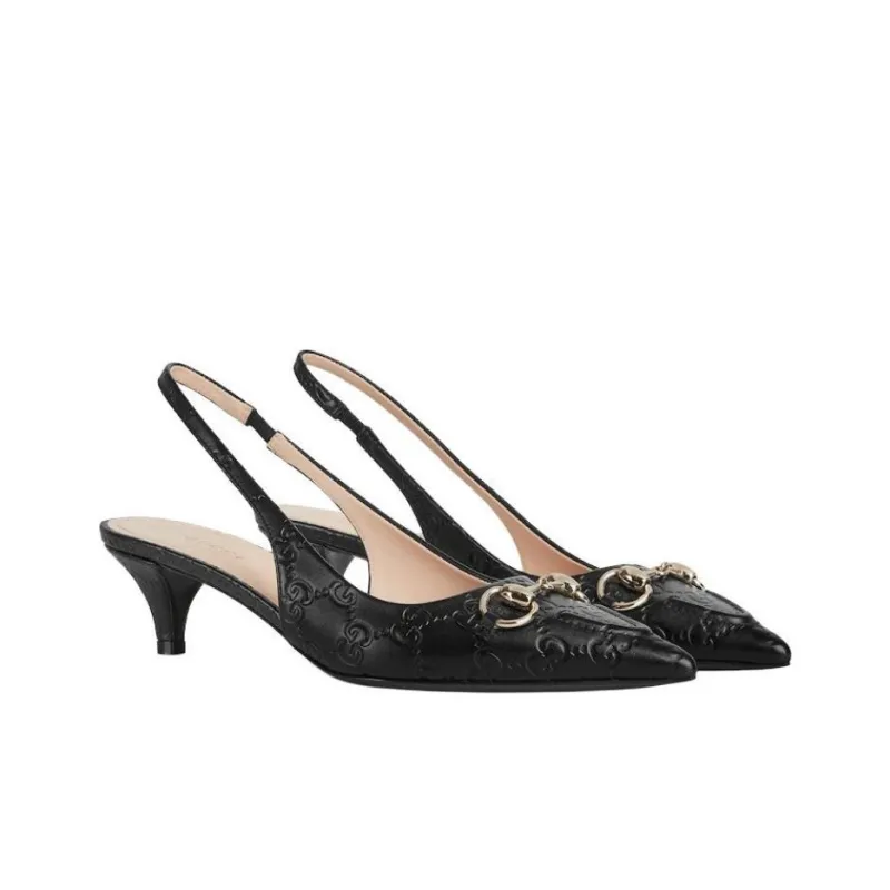 GUCCI Horsebit Cone Heel High Heels 4.3cm Women's Black-2