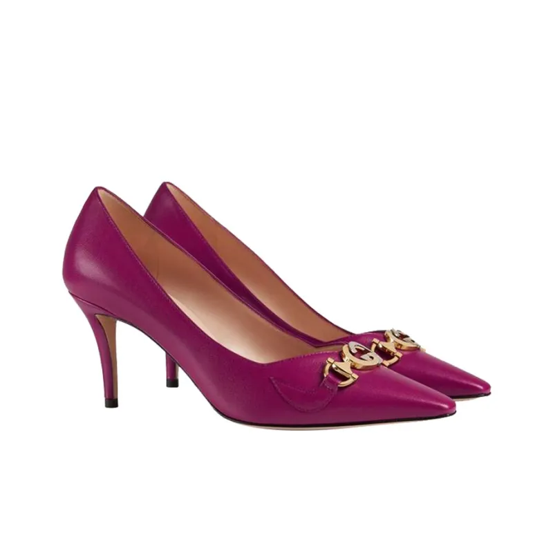 GUCCI Zumi Slim Heel High Heels 7.5cm Women's Fuchsia-1