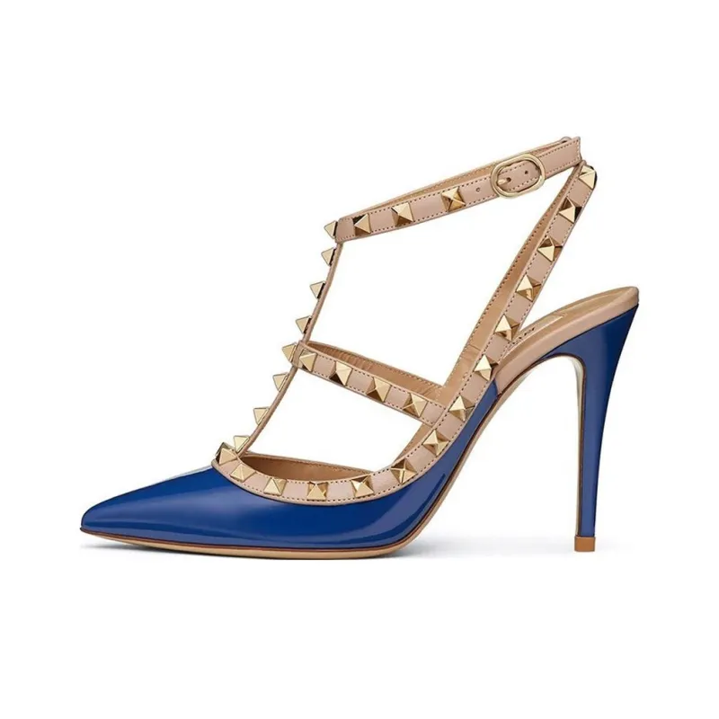Valentino ROCKSTUD Slim Heel High Heels Women's Blue-0