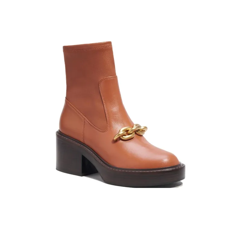 COACH 75mm Chain-link Detailing Leather Boots-1