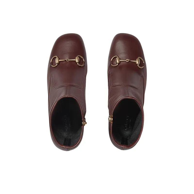 GUCCI Horsebit Ankle Boots 7.5cm Women's Dark Brown-4