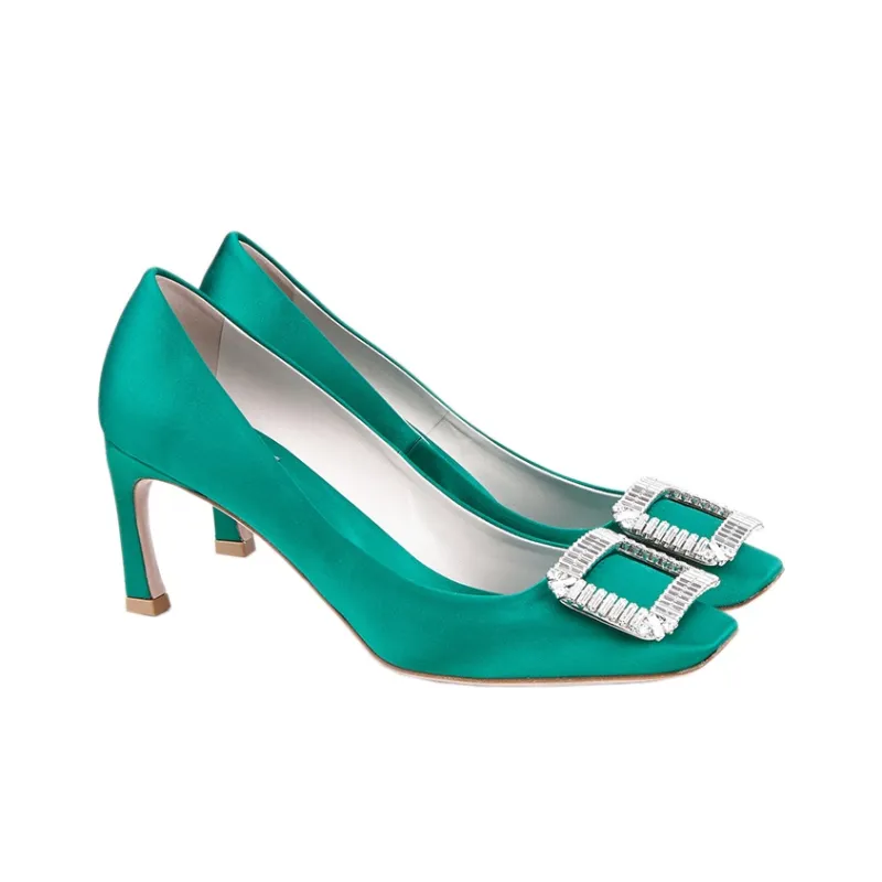 Roger Vivier Trompette Crystal Slim Heel High Heels 7cm Women's Green-2