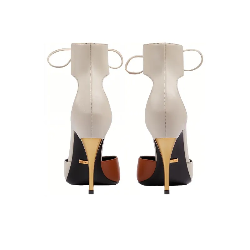 GUCCI High Heel Pump With Ankle Cuff Grey Brown Women's-2