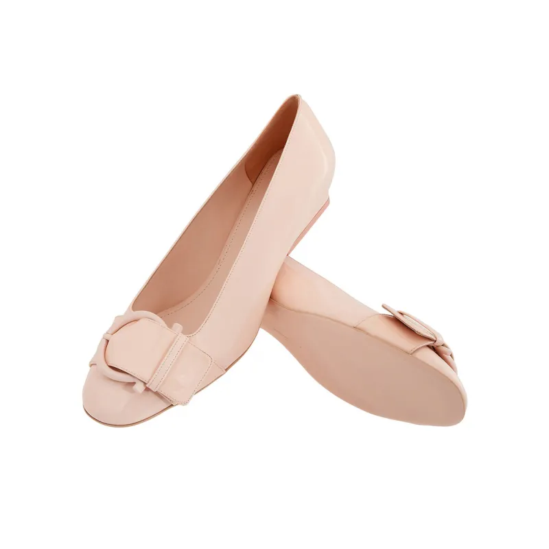 FERRAGAMO GANCINI Block Heel High Heels 3cm Women's Beige-3