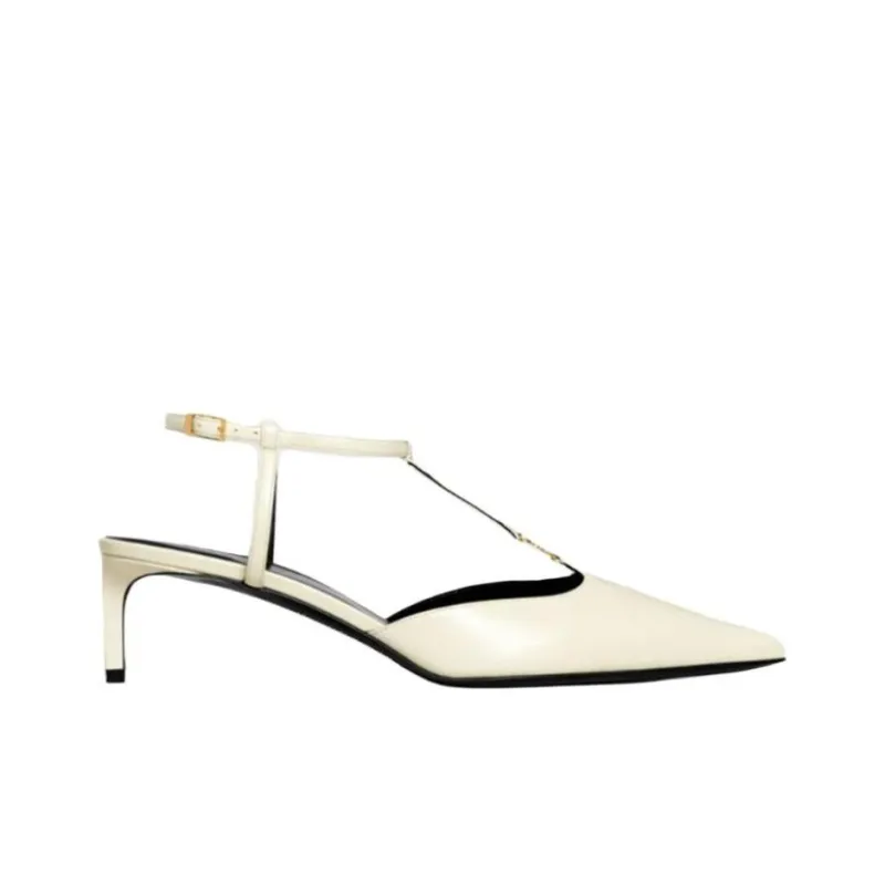 CELINE Triomphe Slim Heel High Heels 5cm Women's Milk-1